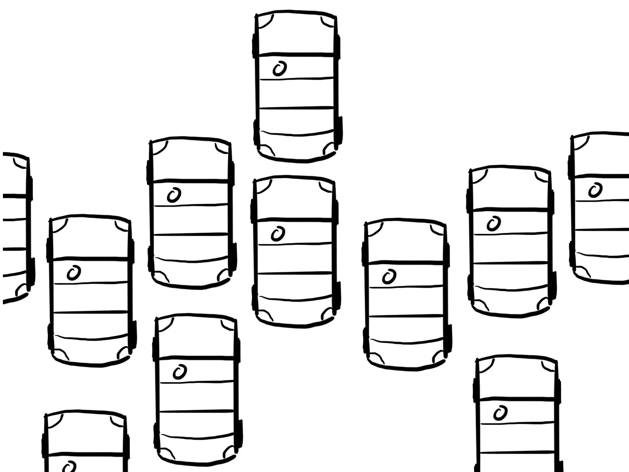 Cartoon of a car with many cars to its sides