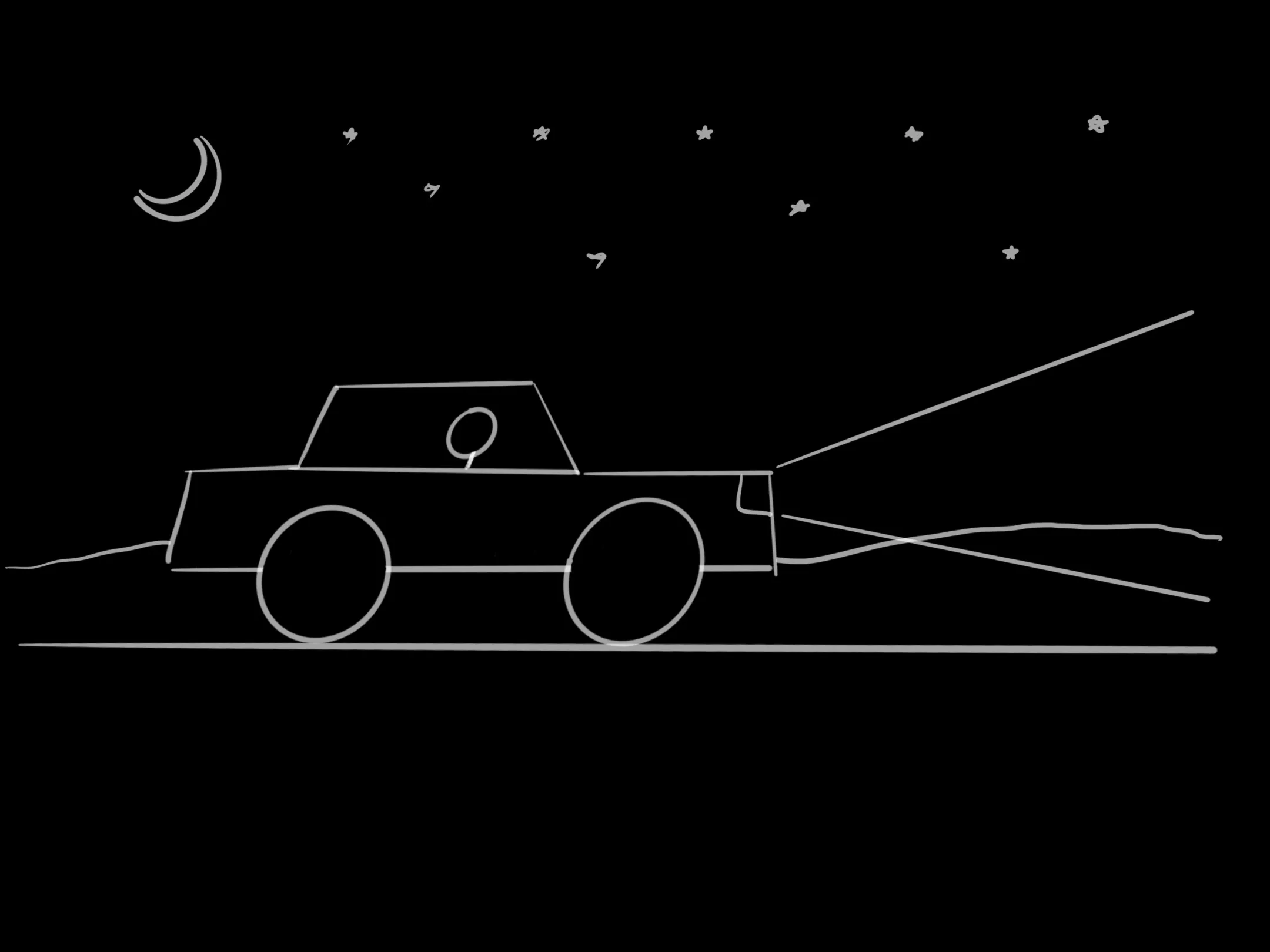 Cartoon of car driving at night
